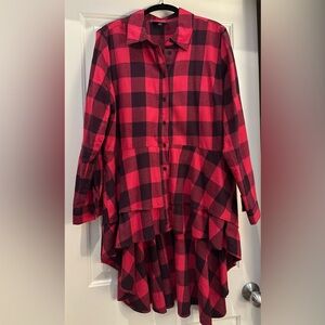 Lane Bryant PINK and NAVY Plaid Soft Cotton Hi/Low Tiered Shirt Sz 16 Smoke Free